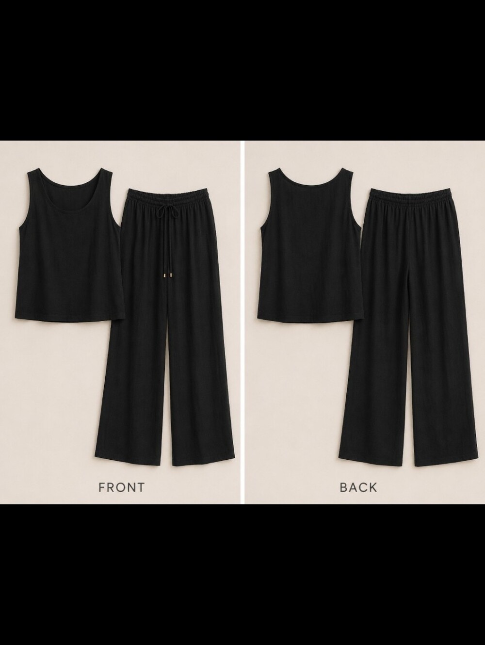 Black Sleeveless Tank and Wide-Leg Lounge Set - Women